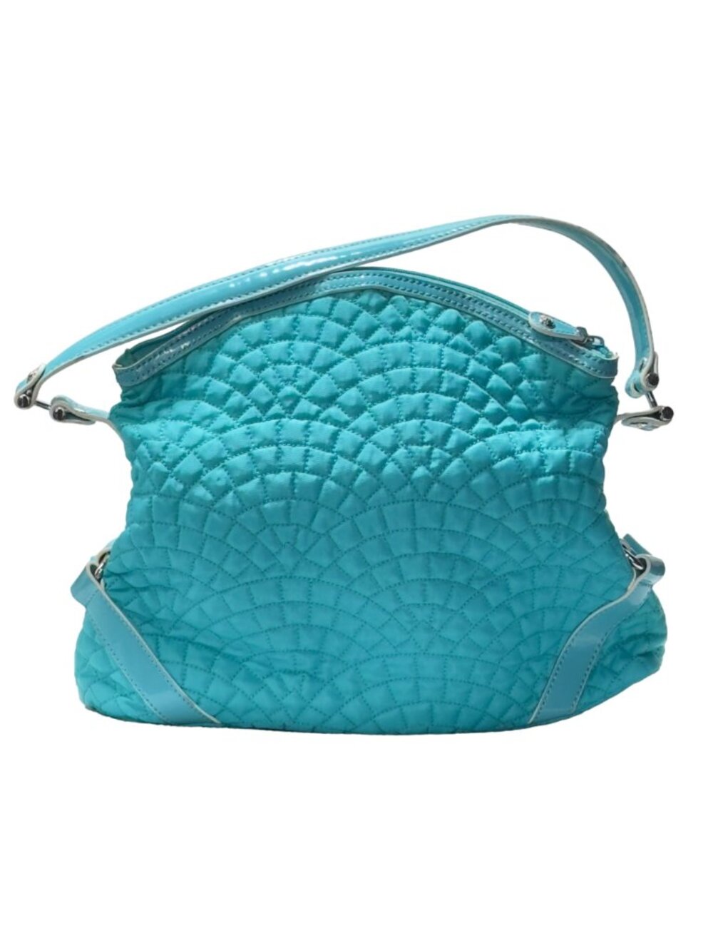 VERA BRADLEY Women's Handbag Blue Quilted Fabric Patent Leather Trim Zip Pocket - Picture 8 of 16